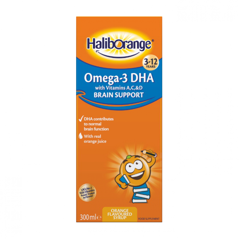 Omega-3 DHA + Vits A,C & D Brain Support (300 ml, orange)