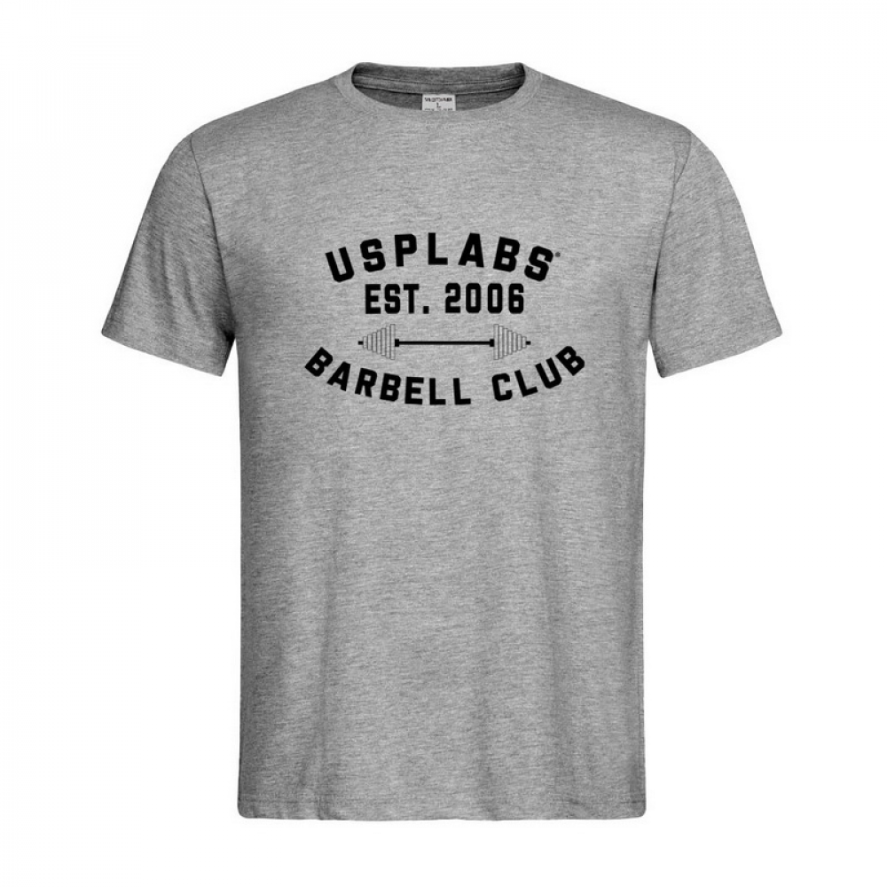 Barbell Club Fitted T-Shirt (XL size, grey/black)