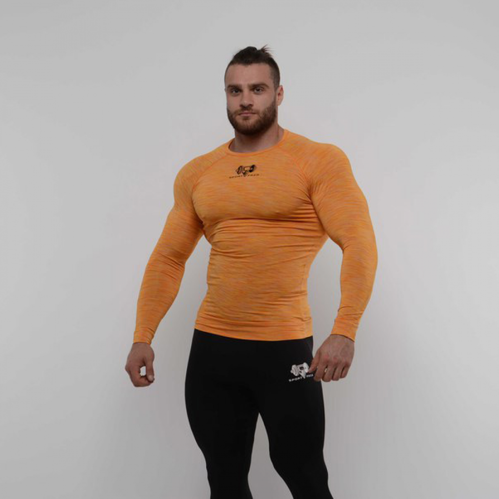 Компрессионный лонгслив меланж Sportfaza Premium Orange (S size)