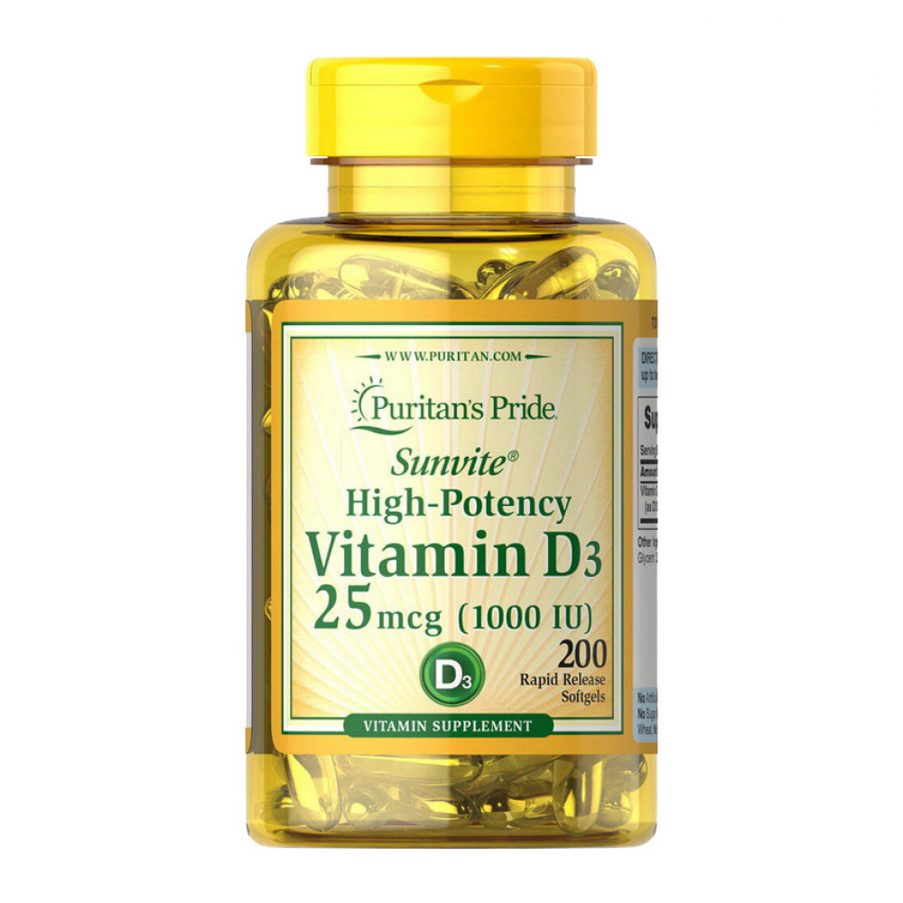 Vitamin D3 25 mcg (1000 IU) (200 softgels)