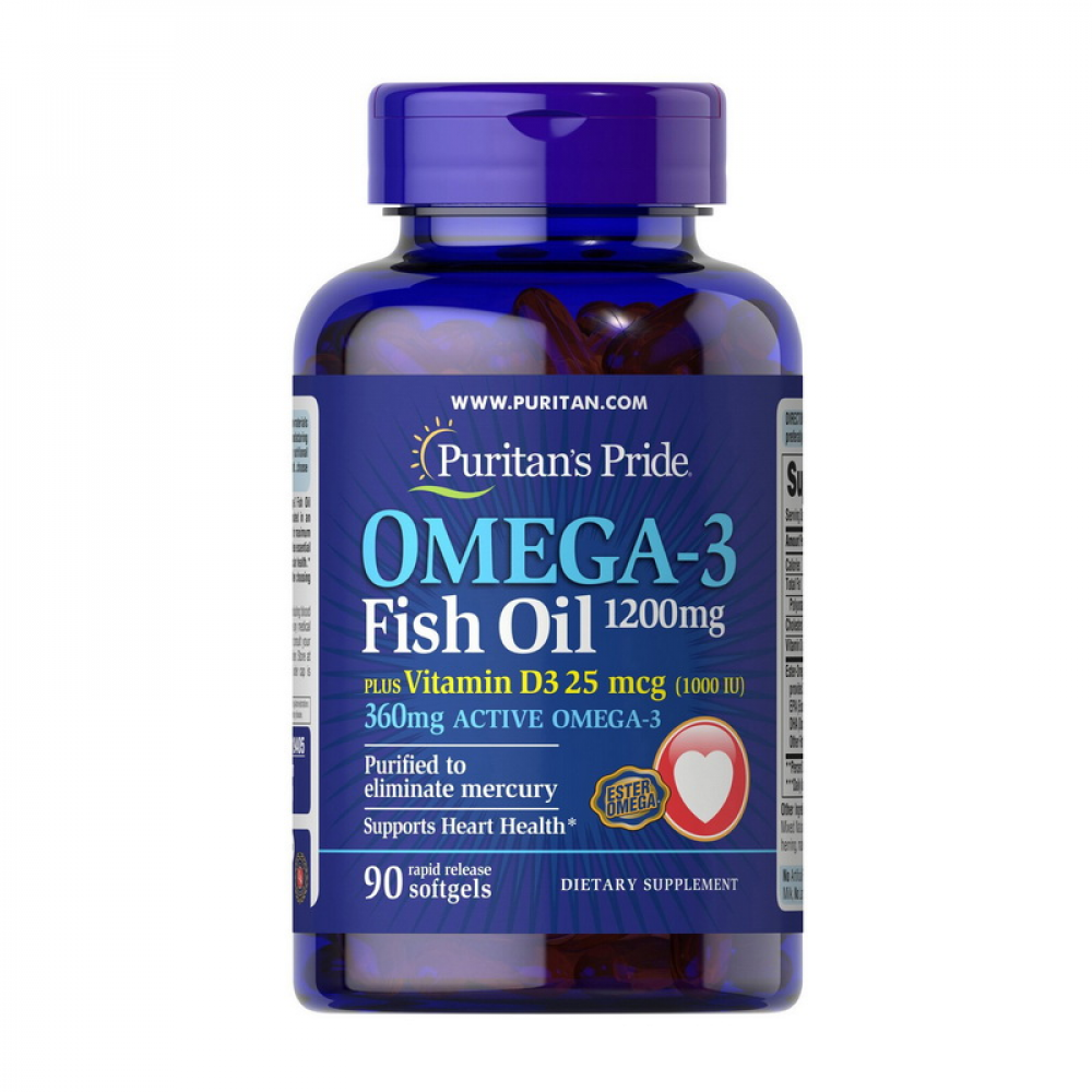 Omega-3 Fish Oil 1200 mg Plus Vitamin D3 1000 IU (90 softgels)