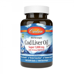 Cod Liver Oil Super 1,000 mg With 10 mcg (400 IU) D3 wild norwegian (100 soft gels)