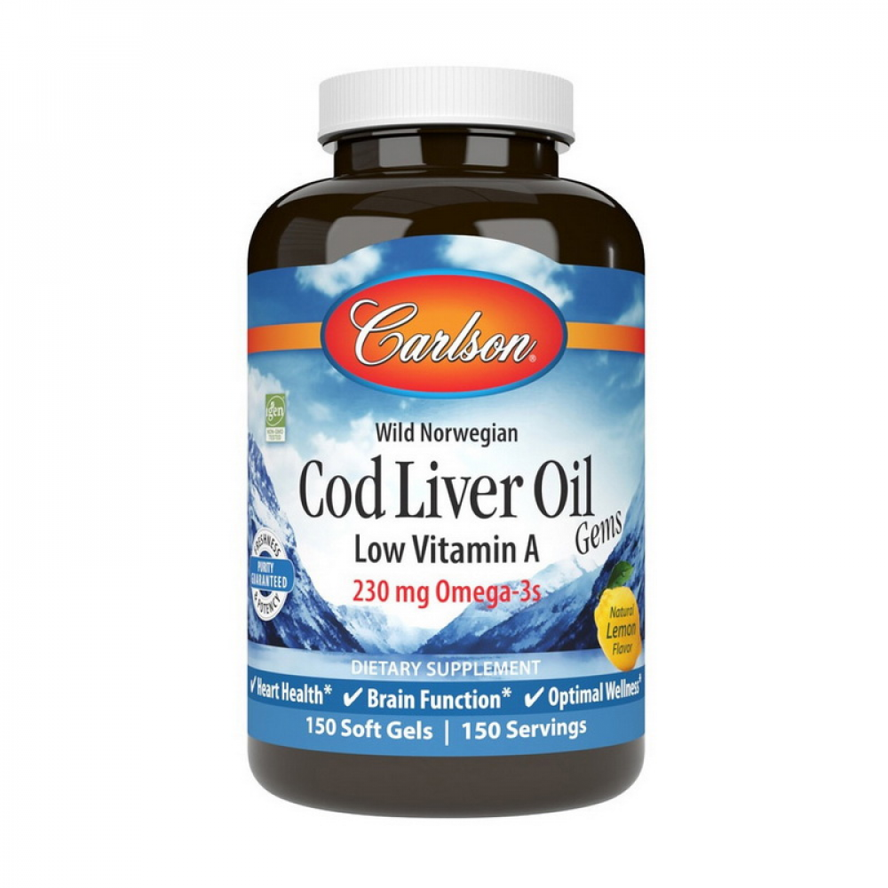 Cod Liver Oil Low Vitamin A 230 mg Omega-3s wild norwegian (150 soft gels, lemon)