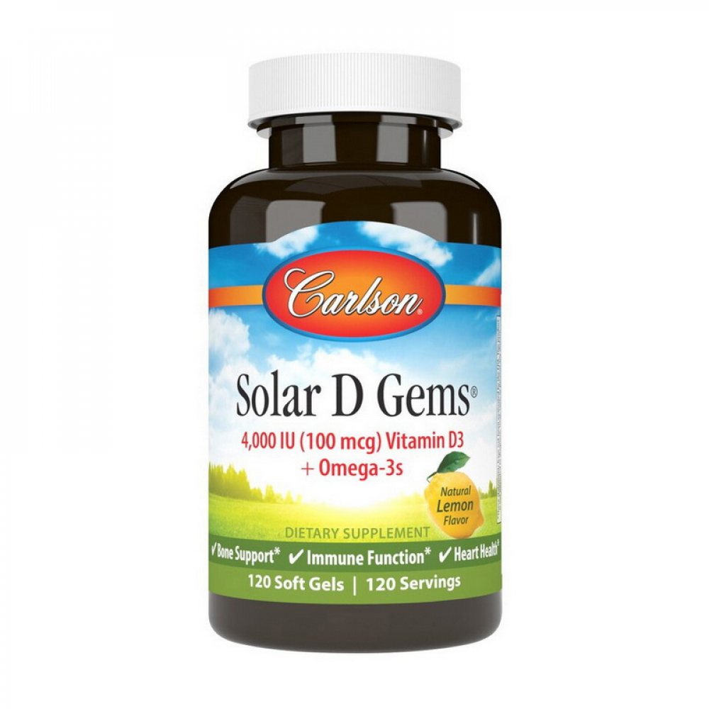 Solar D Gems 4,000 IU (100 mcg) Vitamin D3 + Omega-3s (120 soft gels, lemon)