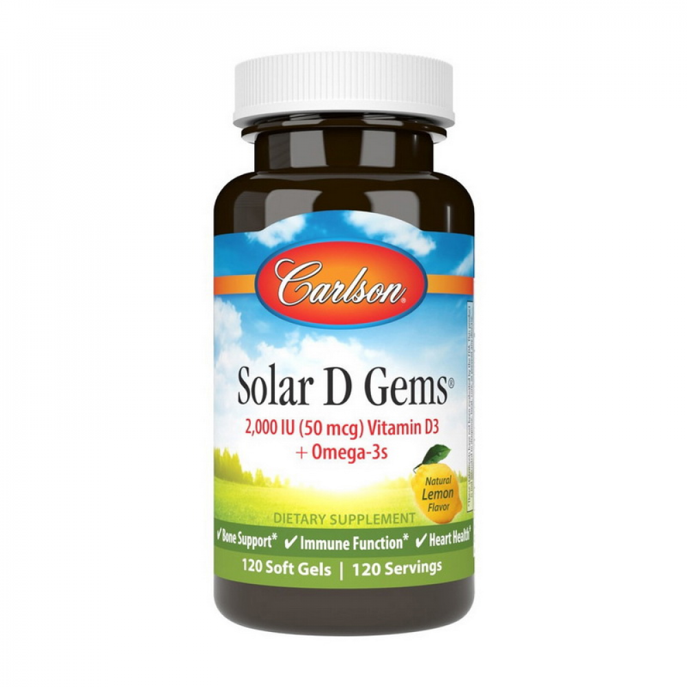 Solar D Gems 2,000 IU (50 mcg) Vitamin D3 + Omega-3s (120 soft gels, lemon)