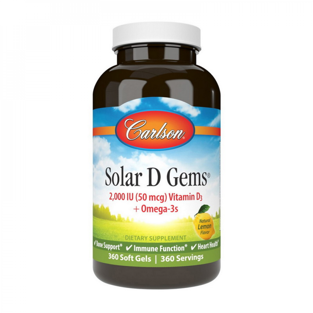 Solar D Gems 2,000 IU (50 mcg) Vitamin D3 + Omega-3s (360 soft gels, lemon)