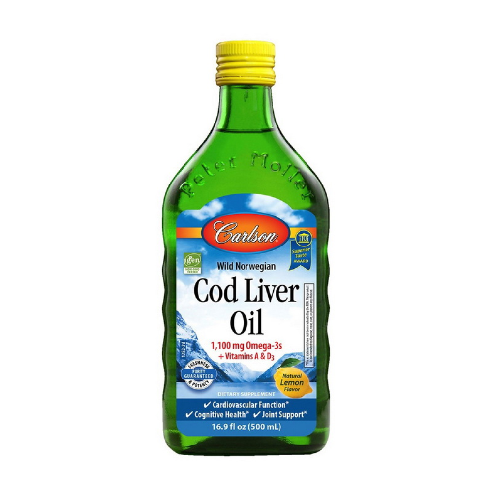 Cod Liver Oil 1,100 mg Omega-3s + Vitamins A & D3 (500 ml, pure)