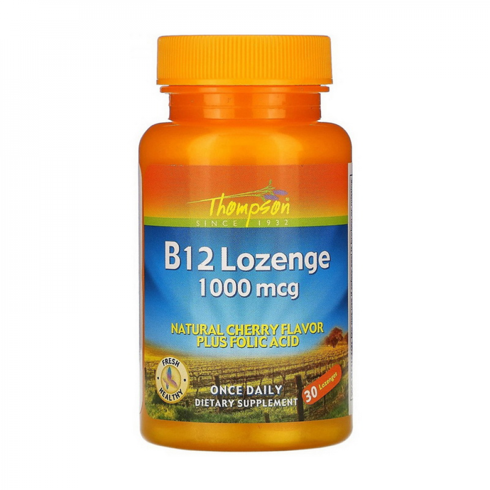 B-12 Lozenge 1000 mcg plus folic acid (30 lozenges, cherry)