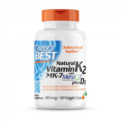 Natural Vitamin K2 MK-7 with MenaQ7 180 mcg (60 veg caps)