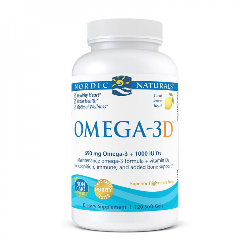 Omega-3D 690 mg + 1000 IU (120 soft gels, lemon)