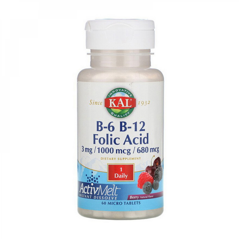 B-6 3 mg B-12 1000 mcg Folic Acid 680 mcg (60 micro tablets, berry)