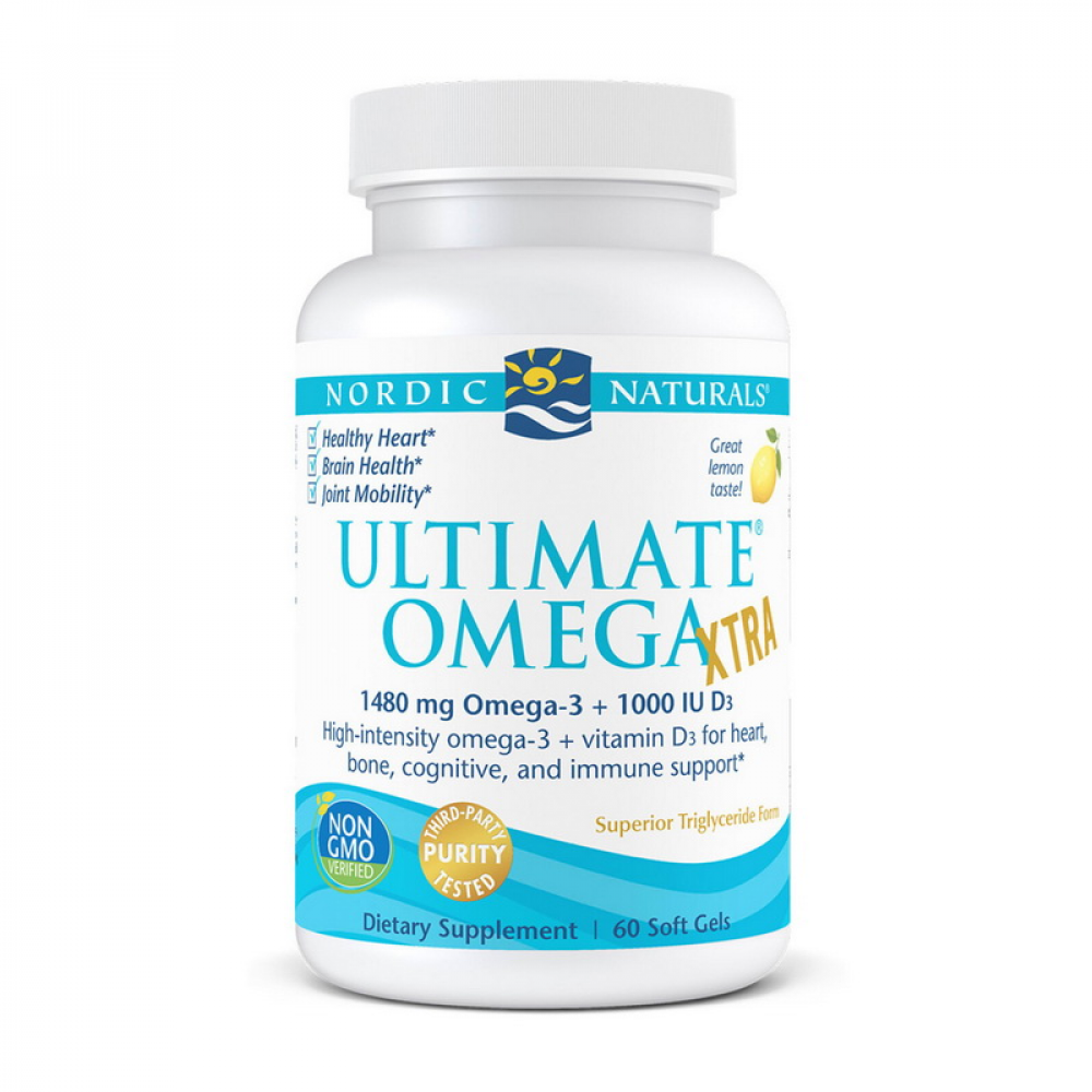 Ultimate Omega Xtra 1480 mg omega-3 + 1000 IU D3 (60 softgels, great lemon)