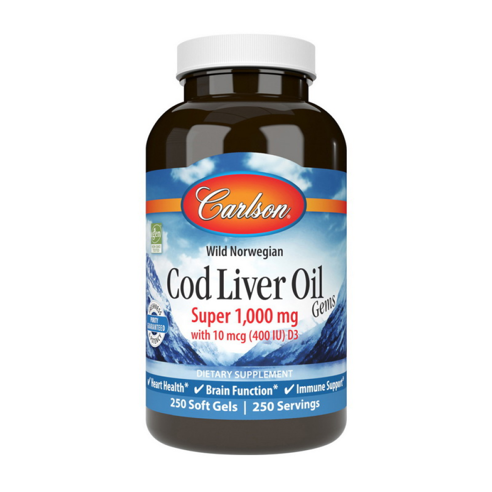 Cod Liver Oil Super 1,000 mg With 10 mcg (400 IU) D3 wild norwegian (250 soft gels)