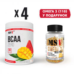 Набор BCAA Zero (4 x 540 g) + Omega 3 Selected (110 softgels) (540 g x 4, green apple + mango-watermelon + passion peach)